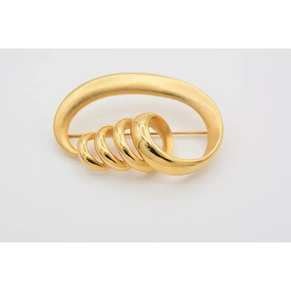 Vintage Abstract Twist Pin Brooch Brushed Gold Matte Shiny Chunky Heavy BinAT